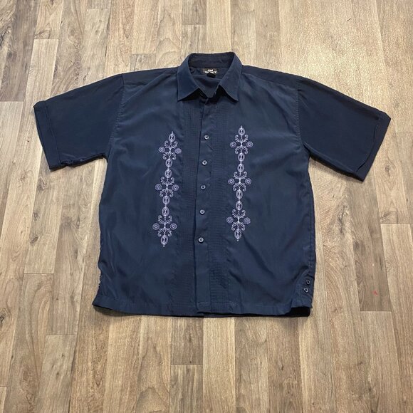 City Impact Men's Medium Embroidered Design Blue Button Down Shirt Short Sleeve - Picture 1 of 6